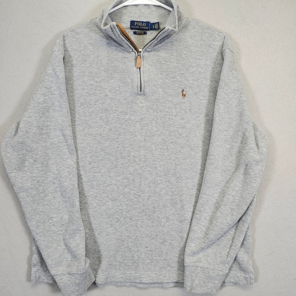 Polo Ralph Lauren Mens Estate Rib Quarter Zip Pullover Sweater Gray Large L